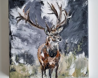 Original Deer Painting, Oil on Stretched Canvas, Animal Painting, Small Painting, ~8x8 inches, Handmade Gift