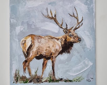 Original Art, Deer Painting, Stag Portrait, Oil on Canvas Panel, Wildlife Painting, Forest Animal Wall Art, Signed