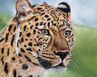 Original Art, Leopard Painting, Pastel Drawing, Animal Wall Art, Wildlife Art, Signed