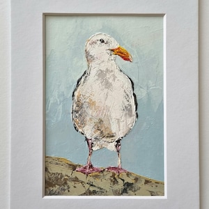 Dipinto originale di gabbiano, ritratto di uccello, dipinto a guazzo originale, arte murale della fauna selvatica, idea regalo fatta a mano, montato 6x8"