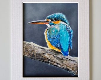 Kingfisher Painting, Original Bird Portrait, Wildlife Pastel Painting, Animal Drawing, Bird Illustration, Handmade Gift for Bird Lovers