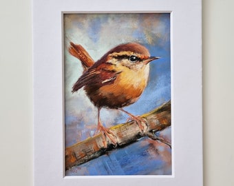 Pittura dello scricciolo, ritratto originale dell'uccello, pittura a pastello della fauna selvatica, disegno di animali, illustrazione di uccelli, regalo fatto a mano per gli amanti degli uccelli