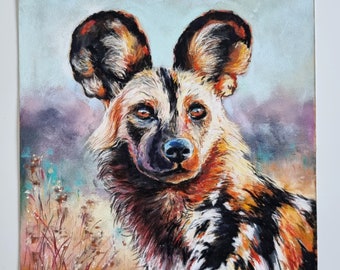 Wild Dog Painting, Original Painted Wolf Portrait, Pastel Painting, Animal Drawing, Handmade Gift for Wildlife Lovers