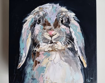 Original Rabbit Painting, Bunny, 6x6 inches, Animal Painting, Small Painting, Handmade Gift