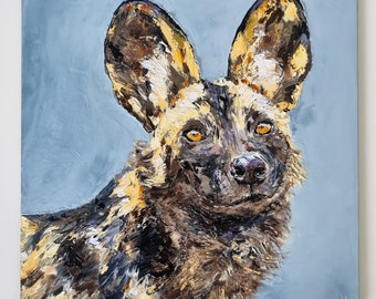 Wildhund Malerei, Original gemalt Wolf Portrait, Öl Malerei, Tier Zeichnung, handgemachtes Geschenk für Wildtier-Liebhaber