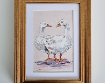 Goose Painting, Duck Portrait, Original Art, Farm Animal, Oil Painting, Framed Home Decor, Farmhouse Kitchen Wall Art, Unique Gift