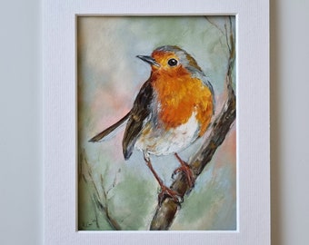 Robin Painting, Original Bird Portrait, Wildlife Pastel Painting, Animal Drawing, Bird Illustration, Handmade Gift for Bird Lovers