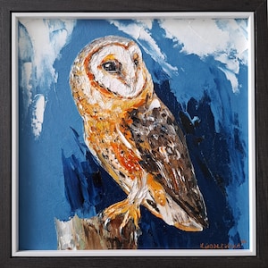 Original Barn Owl Painting, Oil on Canvas Panel, Bird Painting, Wildlife Wall Art, Handmade Gift, Framed
