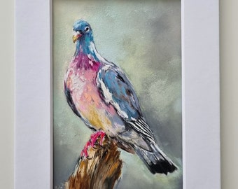 鳥のパステル画 装飾的な印象派の鳥、鳩、オリジナルのソフトパステル画、紙に描かれた