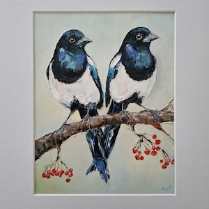 Magpie Portrait, Original Oil Painting on Paper, Bird Fine Art, Wildlife Wall Art, Handmade Gift, Mounted