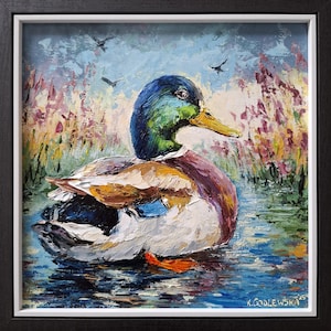 Original Mallard Duck Painting, Oil on Canvas Panel, Bird Painting, Wildlife Wall Art, Handmade Gift, Framed
