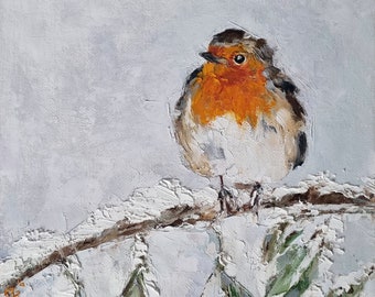 Original Art, Bird Painting, Robin Portrait, Oil on Canvas Panel, Wildlife Painting, Bird Wall Art, Signed