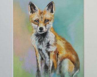 Original Fox Pastel Portrait, Wildlife Art (6x8 in)