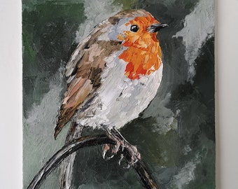 Original Art, Bird Painting, Robin Portrait, Oil on Canvas Panel, Wildlife Painting, Bird Wall Art, Signed