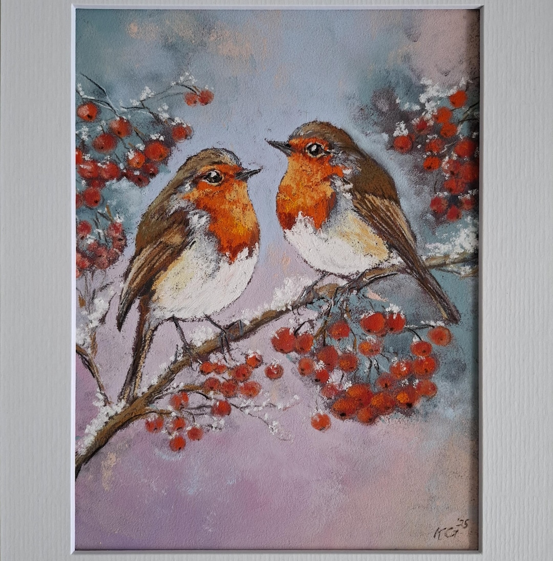 Painting of Two Robins in Pastel, Original Bird Portrait, Wildlife Art ...