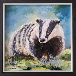 Badger Portrait, Badger Original Painting, Wildlife Oil Painting, Wall Art, Framed Home Decor, Unique Wildlife Gift, Animal Lover Gift