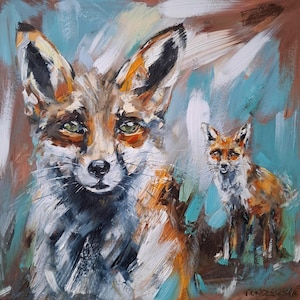 Fuchs Gemälde, Füchse Portrait Gemälde, Original Ölgemälde, Fuchs Wandbild, einzigartiges Geschenk für Tierliebhaber, 25 x 25 cm