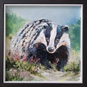 Badger Portrait, Badger Original Painting, Wildlife Oil Painting, Wall Art, Framed Home Decor, Unique Wildlife Gift, Animal Lover Gift