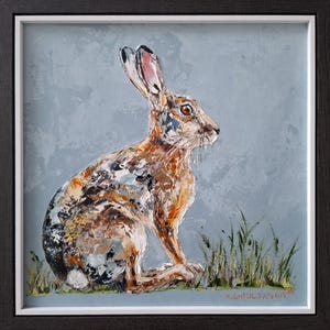 Portrait de lièvre, peinture originale de lièvre, peinture à l&#39;huile de faune, art mural de lapin, décoration d&#39;intérieur encadrée, cadeau unique de faune, cadeau d&#39;amoureux des animaux