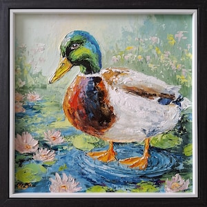 Original Mallard Duck Painting, Oil on Canvas Panel, Bird Painting, Wildlife Wall Art, Handmade Gift, Framed