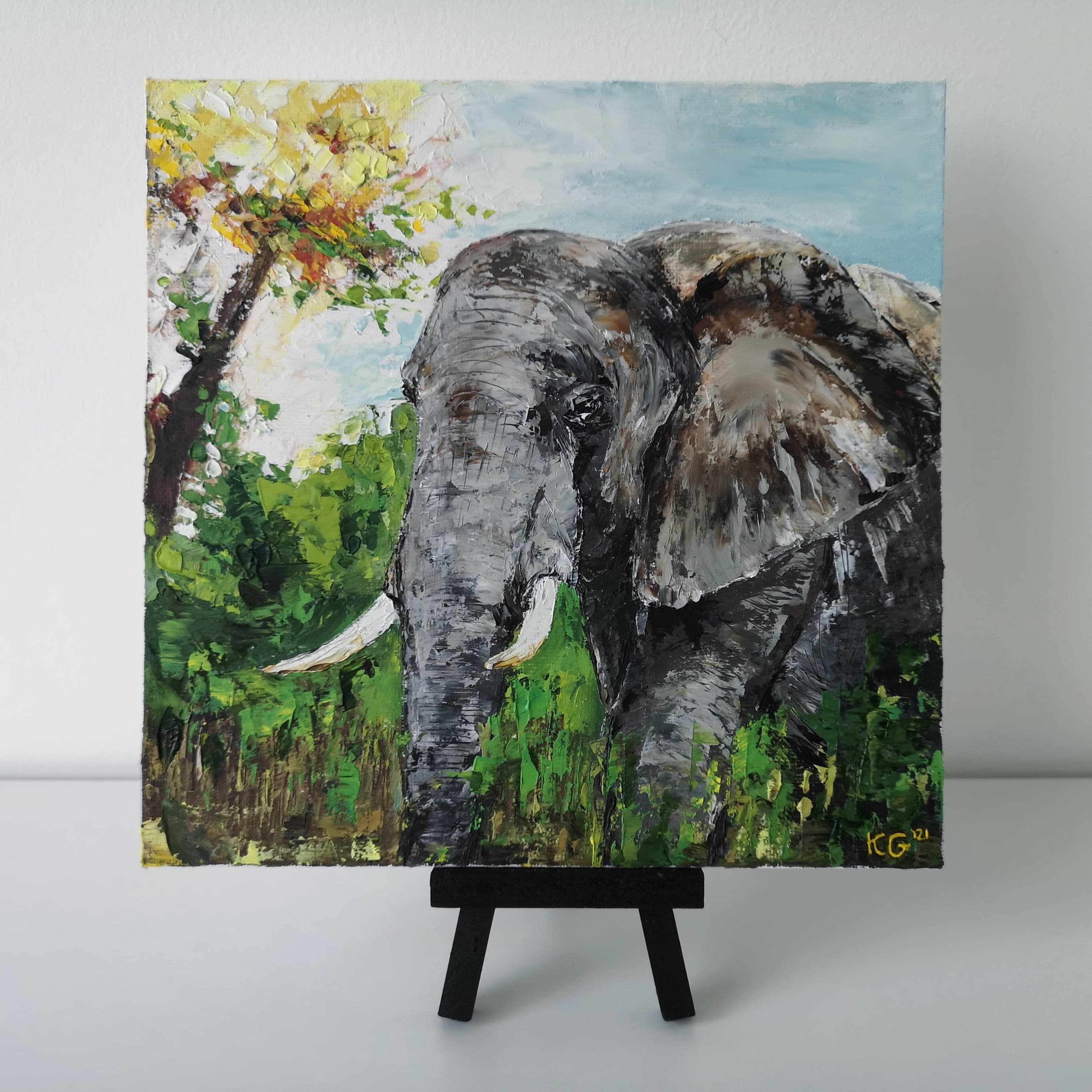 Original Art Elephant Painting Oil on Canvas Panel Wildlife Etsy UK