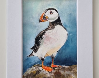 Puffin Painting, Original Bird Portrait, Wildlife Pastel Painting, Animal Drawing, Bird Illustration, Handmade Gift for Bird Lovers