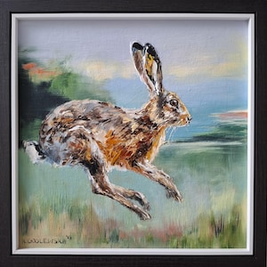 Portrait de lièvre, peinture originale de lièvre, peinture à l&#39;huile de faune, art mural de lapin, décoration d&#39;intérieur encadrée, cadeau unique de faune, cadeau d&#39;amoureux des animaux
