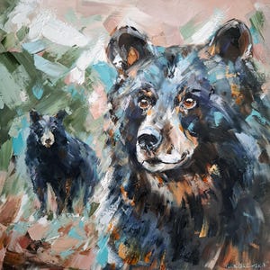 Black Bear Painting, Bears Portrait Painting, Original Oil Painting, Wall Art, Unique Wildlife Gift, Animal Lover Gift, 10x10 inch