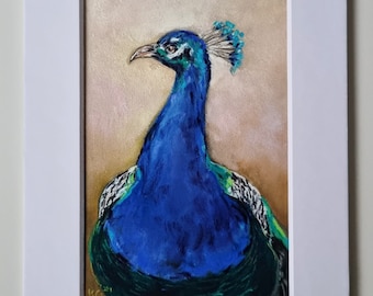 Peacock Painting, Original Bird Portrait, Wildlife Pastel Painting, Animal Drawing, Bird Illustration, Handmade Gift for Bird Lovers