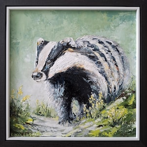 Badger Portrait, Badger Original Painting, Wildlife Oil Painting, Wall Art, Framed Home Decor, Unique Wildlife Gift, Animal Lover Gift