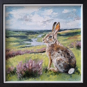 Portrait de lièvre, peinture originale de lièvre, peinture à l&#39;huile de faune, art mural de lapin, décoration d&#39;intérieur encadrée, cadeau unique de faune, cadeau d&#39;amoureux des animaux