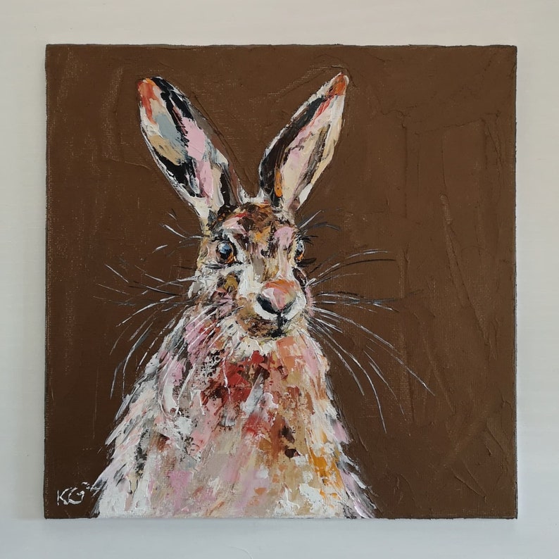 Original Art, Hare Painting, Oil on Canvas Panel, Wildlife Painting, Forest Animal Wall order Art, Signed