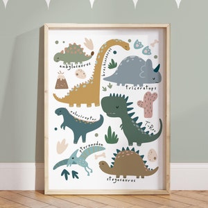 Cuadro con dinosaurios impreso en colores neutros, decoración de sala de juegos para dormitorio infantil