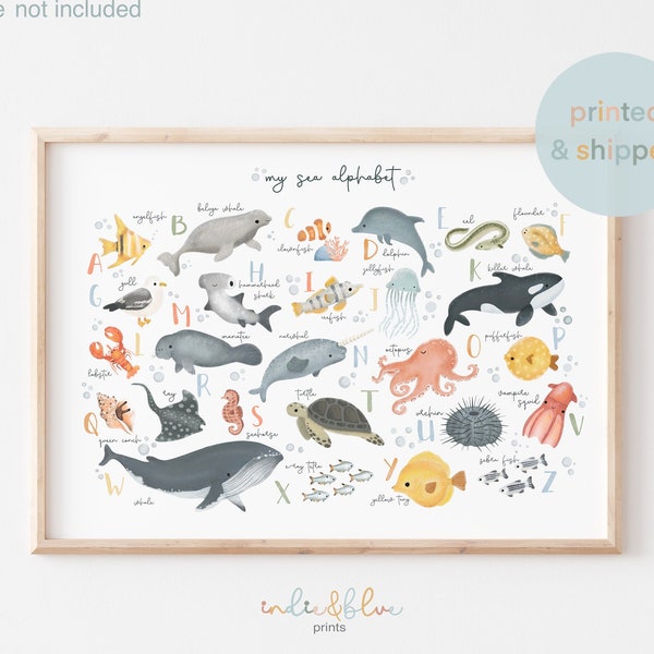 Sea Animals Alphabet Print, Under the Ocean Print, Sea Nursery, Ocean Nursery Decor, Educational Print, Playroom Prints, Scandi Kids Art