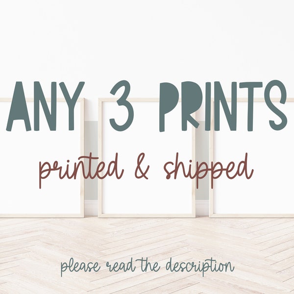 Custom Set of 3 Unframed Prints, Any 3 Prints Printed and Shipped, Nursery Decor, Playroom Prints, Scandi Kids Art