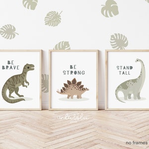 Lot de 3 gravures de dinosaures, décoration de chambre de dinosaure, imprimé Be Brave, décoration de chambre d'enfant, gravures de salle de jeux, Scandi Kids Ar