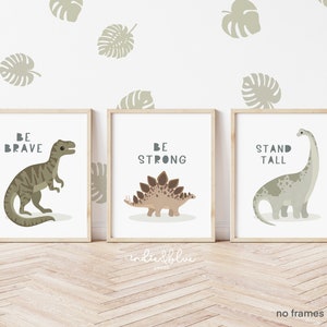 Set of 3 Dinosaur Prints, Dinosaur Bedroom Decor, Be Brave Print, Boy Nursery Decor, Playroom Prints, Scandi Kids Ar