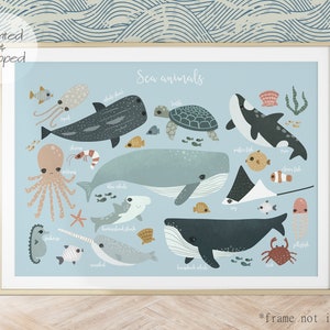 Sea Animals Print, Under the Ocean Print, Nautical Nursery Print, Scandi Nursery Decor, Educational Poster, Playroom Prints, Kids Wall Art