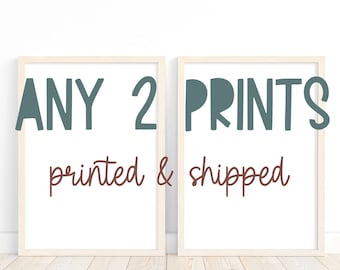 Custom Set of 2 Unframed Prints, Any 2 Prints Printed and Shipped, Nursery Decor, Playroom Prints, Scandi Kids Art