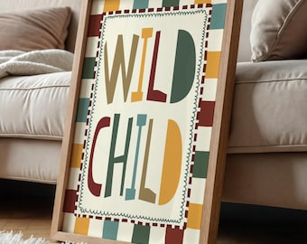 Wild child in bright colours, colourful kids prints nursery decor