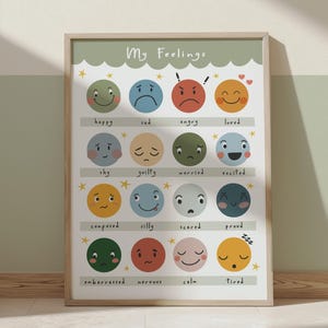 Farbenfrohe Gefühle Druck, Emotionen Lernposter, Klassenzimmer Dekor, neutrale Spielzimmer Drucke für Kinder und Erwachsene