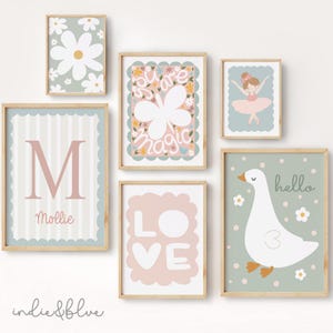 Juego de 6 habitaciones para niñas, impresiones de pared de galería personalizadas, decoración de dormitorio con flores para adolescentes y preadolescentes