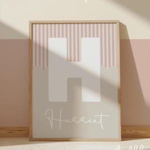 Lámina inicial de niña personalizada en rosa y gris, decoración vintage para dormitorio de adolescente, láminas para guardería