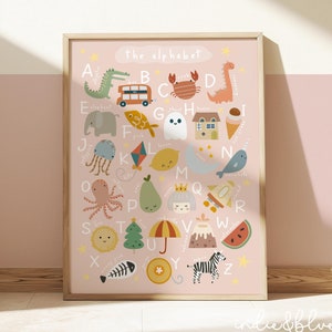 Alphabet Lernposter in rosa Farbe, Kinder Poster für Kinder, Kinderzimmer, Kinderzimmer