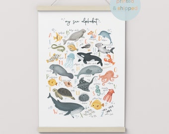 Sea Animals Alphabet Print, Ocean Nursery Decor, Under the Ocean Print, Nursery Decor, Educational Print, Playroom Prints, Scandi Kids Art