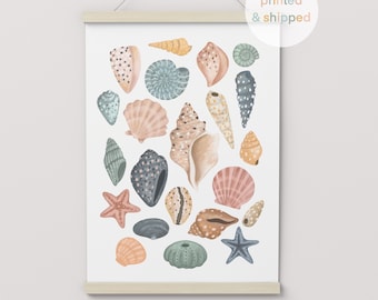 Sea Shells Print, Under the Ocean, Sea Nursery Decor, Girl Nursery Decor, Scandi Nursery Decor, Playroom Prints, Kids Wall Art