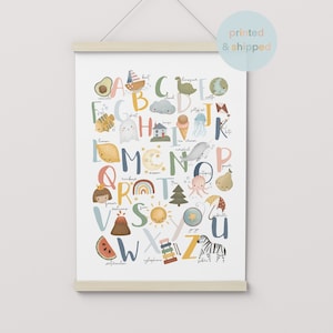 Impression de tableau de l'alphabet, décoration de chambre d'enfant Scandi, tableau de l'alphabet, impression éducative, impressions de salle de jeux Montessori, art scandinave pour enfants