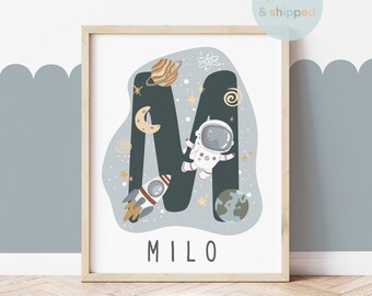 Personalised Name Space Print, Space Nursery Poster, Solar System Boy Nursery Decor, Scandi Playroom Prints, Kids Wall Art