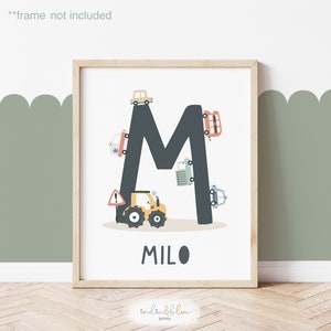 Nom de voiture personnalisé, impression initiale des transports, affiche éducative véhicules, décoration de chambre d'enfant, impressions de salle de jeux Scandi