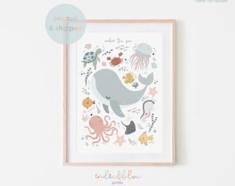 Sea Animals Print, Under the Ocean Print, Sea Nursery Nursery Decor, Ocean Nursery, Playroom Prints, Kids Wall Art